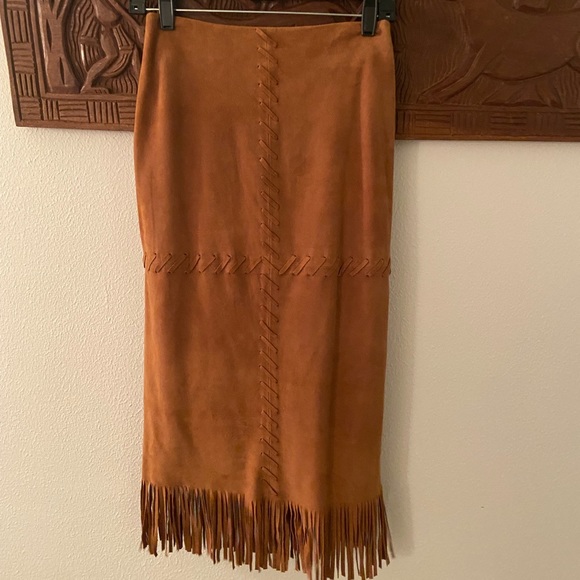 Vintage Dresses & Skirts - Suede Fringe Skirt- Below the Knee